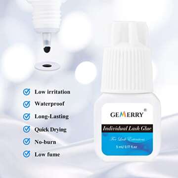 Individual Lash Glue 5ML Cluster Lash Glue Long Lasting Eyelash Glue for Self Application and GEMERRY Glue Rings for Eyelash Extensions 100PCS Glue Rings