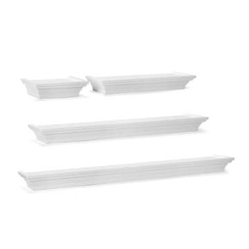 Melannco Arlington Floating Wall Shelves Set of 4 White
