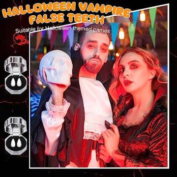 Zhanmai 4 Pairs Vampire Fangs Fake with Adhesive Halloween Cosplay Props White Horror False Teeth Party Favors Accessories(13 mm, 15 mm, 17 mm, 19 mm)