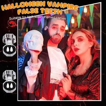 Zhanmai 4 Pairs Vampire Fangs Fake with Adhesive Halloween Cosplay Props White Horror False Teeth Party Favors Accessories(13 mm, 15 mm, 17 mm, 19 mm)