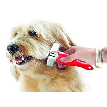 Eazee by Foolee Dog DeShedding Brush | Patented Dog Brush with NO Sharp Blades | Compatible with All Hair and Fur Types (Large, Red)