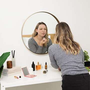 Hamilton Hills 24 inch Large Gold Round Mirror Brushed Metal Framed | Contemporary Classic Deep Set Design | Wall Mount Circle Mirror for Home Decor | Round Vanity Mirror for Bathroom and Bedroom
