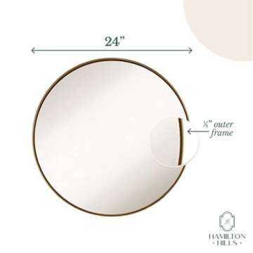 Hamilton Hills 24 inch Large Gold Round Mirror Brushed Metal Framed | Contemporary Classic Deep Set Design | Wall Mount Circle Mirror for Home Decor | Round Vanity Mirror for Bathroom and Bedroom