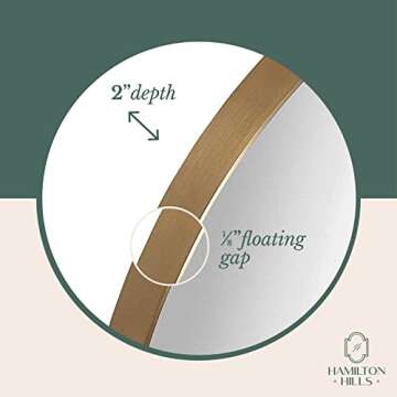 Hamilton Hills 24 inch Large Gold Round Mirror Brushed Metal Framed | Contemporary Classic Deep Set Design | Wall Mount Circle Mirror for Home Decor | Round Vanity Mirror for Bathroom and Bedroom