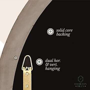 Hamilton Hills 24 inch Large Gold Round Mirror Brushed Metal Framed | Contemporary Classic Deep Set Design | Wall Mount Circle Mirror for Home Decor | Round Vanity Mirror for Bathroom and Bedroom