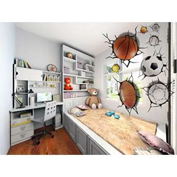 U-Shark 3D Self-adesive Removable Break Through the Wall Vinyl Wall Stickers /Murals Art Decals Decorator Kid's Favor (2080 Sports Basketball Football Soccer (50x70cm))