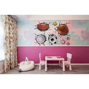 U-Shark 3D Self-adesive Removable Break Through the Wall Vinyl Wall Stickers /Murals Art Decals Decorator Kid's Favor (2080 Sports Basketball Football Soccer (50x70cm))