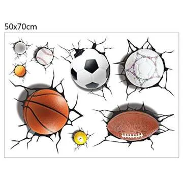 U-Shark 3D Self-adesive Removable Break Through the Wall Vinyl Wall Stickers /Murals Art Decals Decorator Kid's Favor (2080 Sports Basketball Football Soccer (50x70cm))