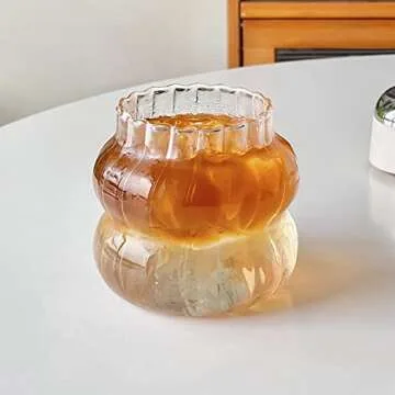 MANMAOHE Ribbed Glass Cups Set - Vintage Drinking Glasses