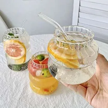 MANMAOHE Ribbed Glass Cups Set - Vintage Drinking Glasses