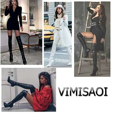 VIMISAOI Womens Thigh High Boots High Stiletto Heel Zipper PU Over the Knee High Lady's Boots
