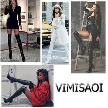 VIMISAOI Womens Thigh High Boots High Stiletto Heel Zipper PU Over the Knee High Lady's Boots
