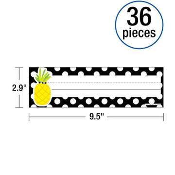 Schoolgirl Style Simply Stylish Tropical 36pc Polka Dot Nameplate Set, Student Desk Name Plates for Classroom, Black and White Name Plates for Desk, Locker, Classroom Labels, Black and White Classroom