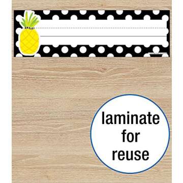 Schoolgirl Style Simply Stylish Tropical 36pc Polka Dot Nameplate Set, Student Desk Name Plates for Classroom, Black and White Name Plates for Desk, Locker, Classroom Labels, Black and White Classroom