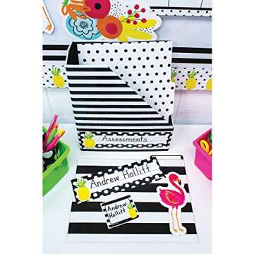 Schoolgirl Style Simply Stylish Tropical 36pc Polka Dot Nameplate Set, Student Desk Name Plates for Classroom, Black and White Name Plates for Desk, Locker, Classroom Labels, Black and White Classroom