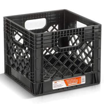 Juggernaut Storage 2-Pack Stackable Heavy Duty Crates with Handles, 16 Qt, Black
