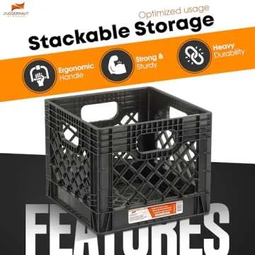 Juggernaut Storage 2-Pack Stackable Heavy Duty Crates with Handles, 16 Qt, Black