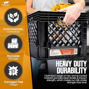 Juggernaut Storage 2-Pack Stackable Heavy Duty Crates with Handles, 16 Qt, Black