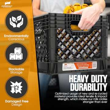 Juggernaut Storage 2-Pack Stackable Heavy Duty Crates with Handles, 16 Qt, Black