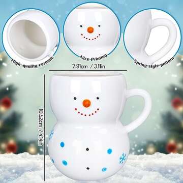 Whaline 2Pcs Christmas Mugs 3D Snowman Ceramic Cups Winter Holiday Novelty Coffee Mugs Xmas Funny Gi...