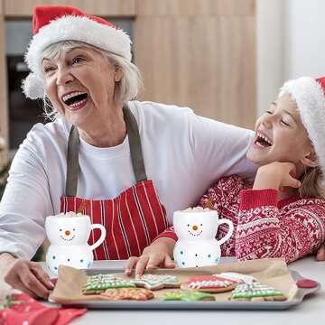 Whaline 2Pcs Christmas Mugs 3D Snowman Ceramic Cups Winter Holiday Novelty Coffee Mugs Xmas Funny Gift for Family Members Friends Dinner Table Decoration