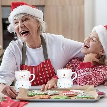 Whaline 2Pcs Christmas Mugs 3D Snowman Ceramic Cups Winter Holiday Novelty Coffee Mugs Xmas Funny Gift for Family Members Friends Dinner Table Decoration