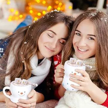 Whaline 2Pcs Christmas Mugs 3D Snowman Ceramic Cups Winter Holiday Novelty Coffee Mugs Xmas Funny Gift for Family Members Friends Dinner Table Decoration