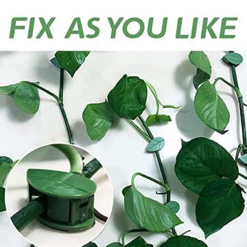 GOUWEIBA 80 pcs Plant Wall Fixture Clips for Climbing Plants Invisible Vine Traction Support Holder with 100 Pieces Adhesive Stickers Fixing for Indoor Outdoor Garden Decorations (Green Leaf)