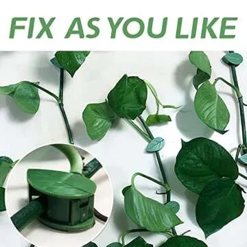 GOUWEIBA 80 pcs Plant Wall Fixture Clips for Climbing Plants Invisible Vine Traction Support Holder with 100 Pieces Adhesive Stickers Fixing for Indoor Outdoor Garden Decorations (Green Leaf)