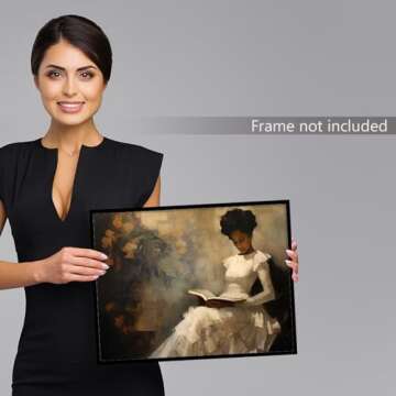 XMQQLL Vintage Female Portrait Reading A Book Poster, Famous Oil Painting Canvas Wall Art, Antique African American Wall Art, Retro Black Girl Pictures Wall Decor for Bedroom 12x16in Unframed