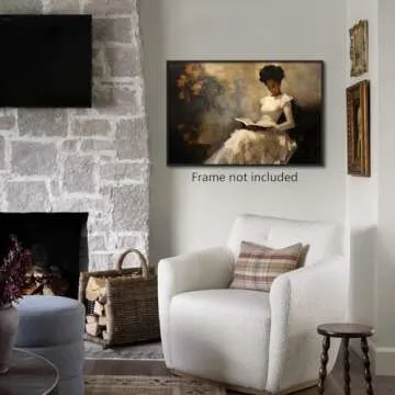 XMQQLL Vintage Female Portrait Reading A Book Poster, Famous Oil Painting Canvas Wall Art, Antique African American Wall Art, Retro Black Girl Pictures Wall Decor for Bedroom 12x16in Unframed