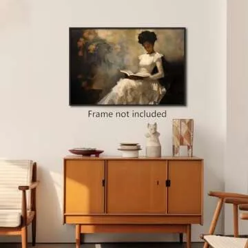 XMQQLL Vintage Female Portrait Reading A Book Poster, Famous Oil Painting Canvas Wall Art, Antique African American Wall Art, Retro Black Girl Pictures Wall Decor for Bedroom 12x16in Unframed