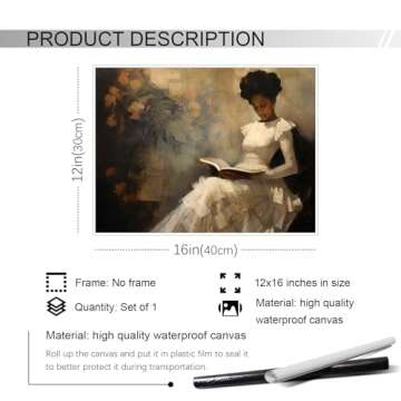XMQQLL Vintage Female Portrait Reading A Book Poster, Famous Oil Painting Canvas Wall Art, Antique African American Wall Art, Retro Black Girl Pictures Wall Decor for Bedroom 12x16in Unframed