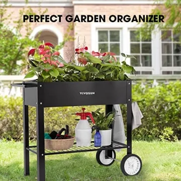 VIVOSUN Mobile Raised Garden Bed with Wheels and Storage