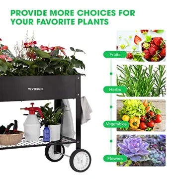 VIVOSUN Mobile Raised Garden Bed with Wheels and Storage