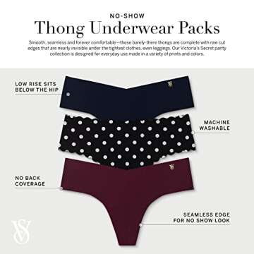 Victoria's Secret Women's No Show Thong Underwear, Panties for Women, Multi Pack, Multi (XL)
