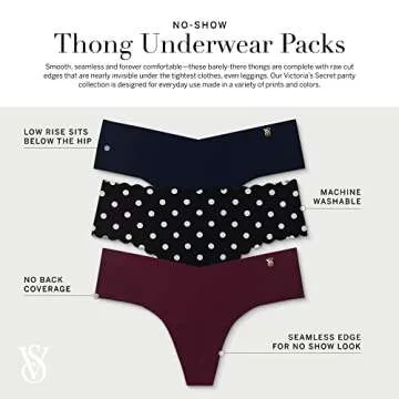 Victoria's Secret Women's No Show Thong Underwear, Panties for Women, Multi Pack, Multi (XL)