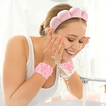 Sponge Spa Headband and Wrist Washband Set in Pink