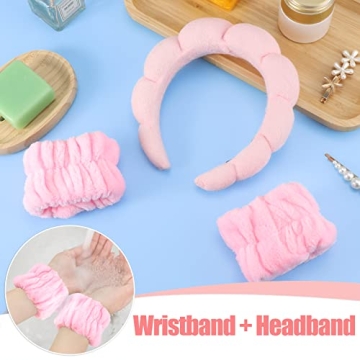 Sponge Spa Headband and Wrist Washband Set in Pink