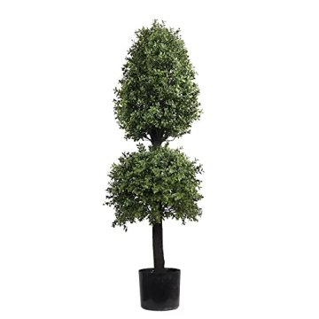 4' Artificial Topiary Double Tower Ball Shape Tree for Front Porch Decor Outdoor Plants Potted 1PC