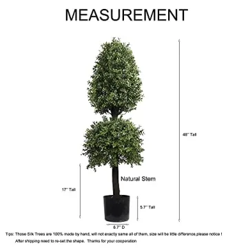 4' Artificial Topiary Double Tower Ball Shape Tree for Front Porch Decor Outdoor Plants Potted 1PC