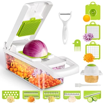 VRJISZTA 13 in 1 Kitchen Vegetable Chopper Slicer Dicer, Food Chopper/Cutter, veggie Chopper with 8 Blades, Storage Container for Egg Onion Tomato Potato Carrot Salad