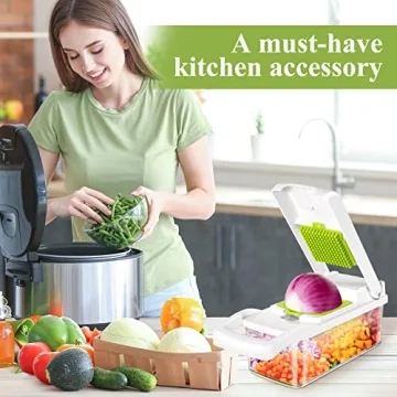 VRJISZTA 13 in 1 Kitchen Vegetable Chopper Slicer Dicer, Food Chopper/Cutter, veggie Chopper with 8 Blades, Storage Container for Egg Onion Tomato Potato Carrot Salad