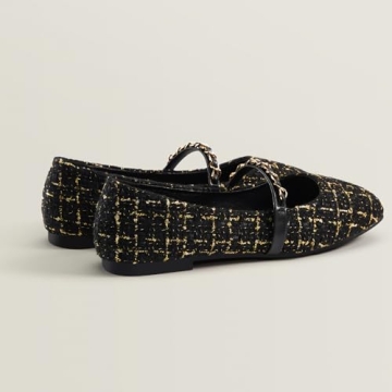 Chicmyth Mary Jane Flats;Square Toe Metal Chain Flats;Tweed Fabric Delicate and Elegant Women Shoes (US 9,Black)
