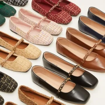 Chicmyth Mary Jane Flats;Square Toe Metal Chain Flats;Tweed Fabric Delicate and Elegant Women Shoes (US 9,Black)