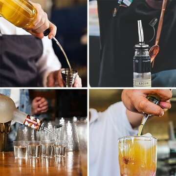 Ohtomber 12PCS Liquor Pour Spout - Stainless Steel Speed Tapered Olive Oil Alcohol Dispenser Pour Spouts for Liquor Bottles with Dust Caps, Bar Accessories Bar Tools