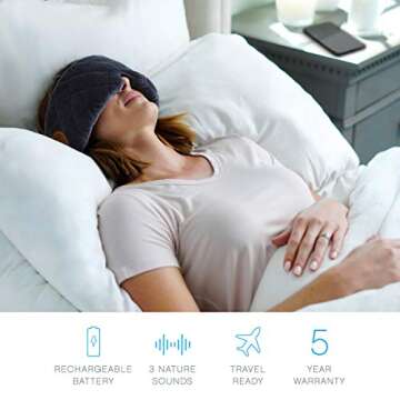Pure Enrichment Wave Sound Therapy Eye Mask - Rechargeable Bluetooth Speakers, Light Blocking Design, Soft Micromink Fabric, 3 White Noise Sounds, and Adjustable Closure - Ideal for Travel