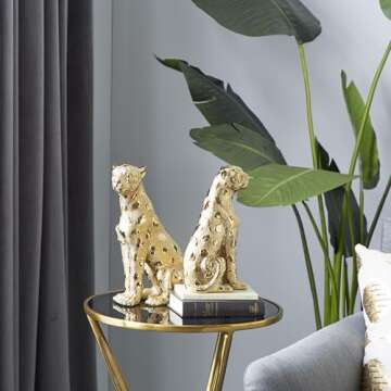 Deco 79 Resin Leopard Decorative Sculpture Home Decor Statues, Set of 2 Accent Figurines 10", 12"H, Gold