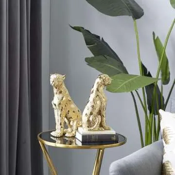 Deco 79 Resin Leopard Decorative Sculpture Home Decor Statues, Set of 2 Accent Figurines 10", 12"H, Gold
