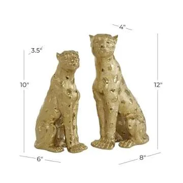 Deco 79 Resin Leopard Decorative Sculpture Home Decor Statues, Set of 2 Accent Figurines 10", 12"H, Gold